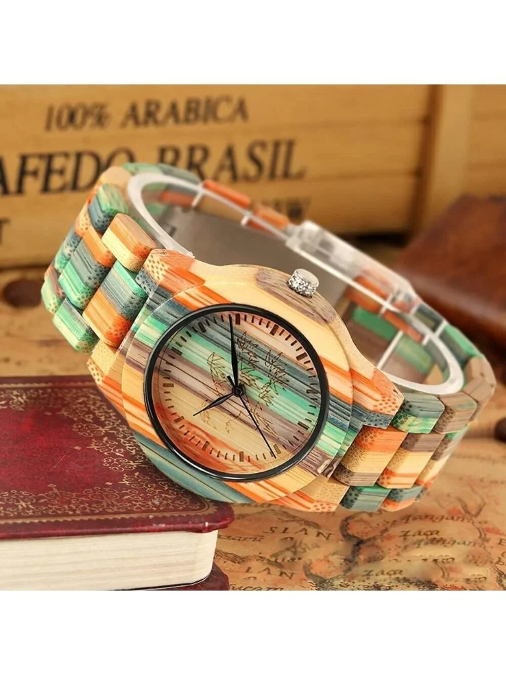 Men's Multi Color Classic Handmade Simple Bamboo Analog Date Quartz Wooden Watch